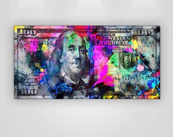 Money Canvas Etsy - 100 dollars bill wall art canvas print office decor money pop art entrepreneur motivational 100 bill cash benjamin franklin dollar print art